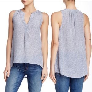 Joie 100% Silk Back-Pleat Blue Dot Tank